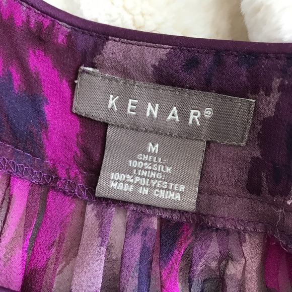 KENAR Pink Purple Blue Floral Print Pleated 100% Silk Blouse Size Medium - Picture 6 of 6